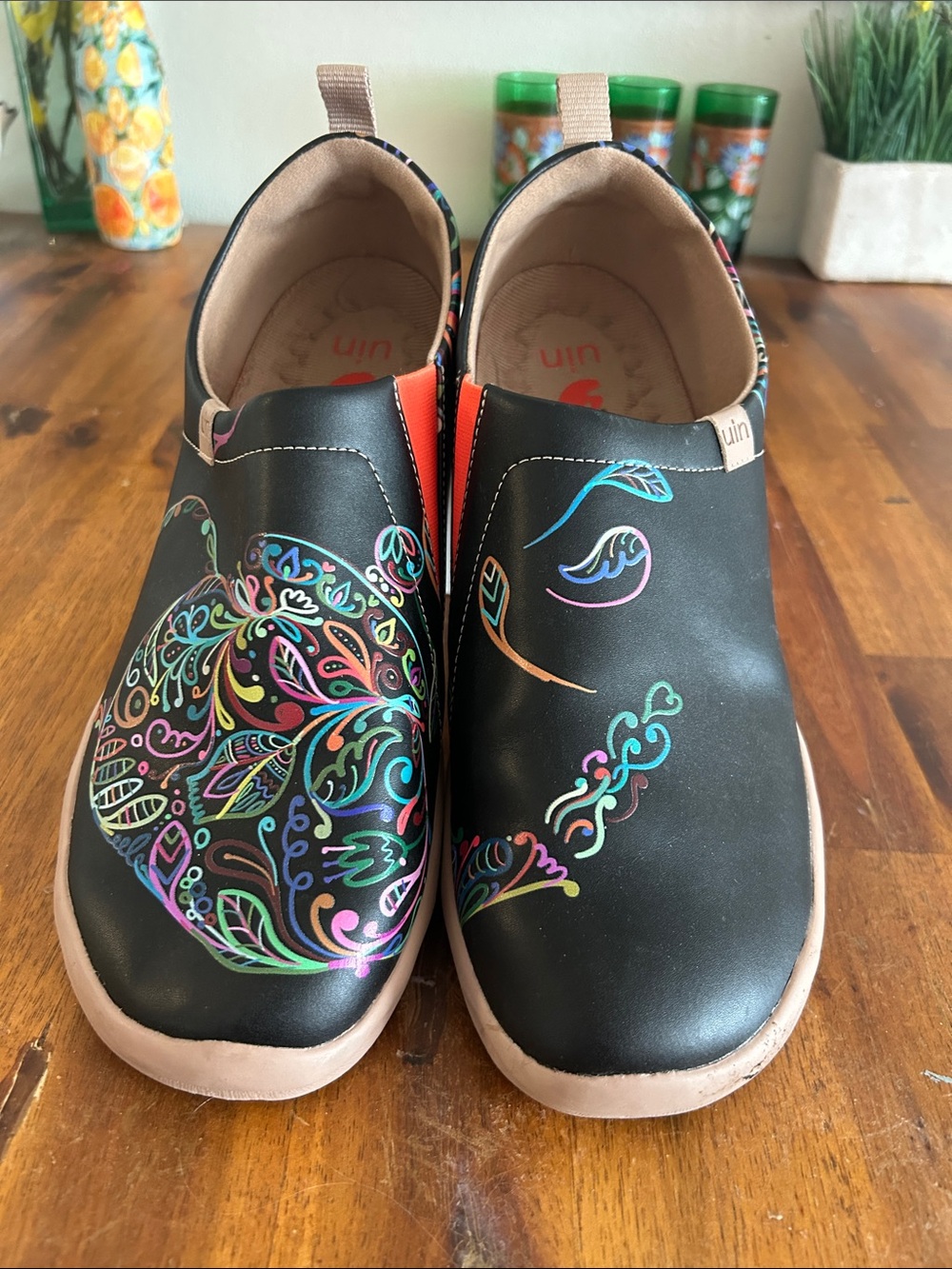 UIN The Magic Pot Toledo Black Slip-On Flats Multicolor Paisley Boho Art :10.5